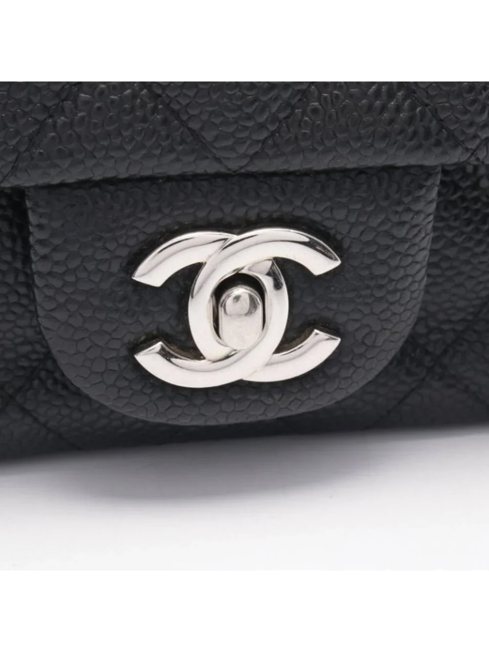 Chanel Shoulder Bag Mini Quilted Black Caviar Leather Chain
